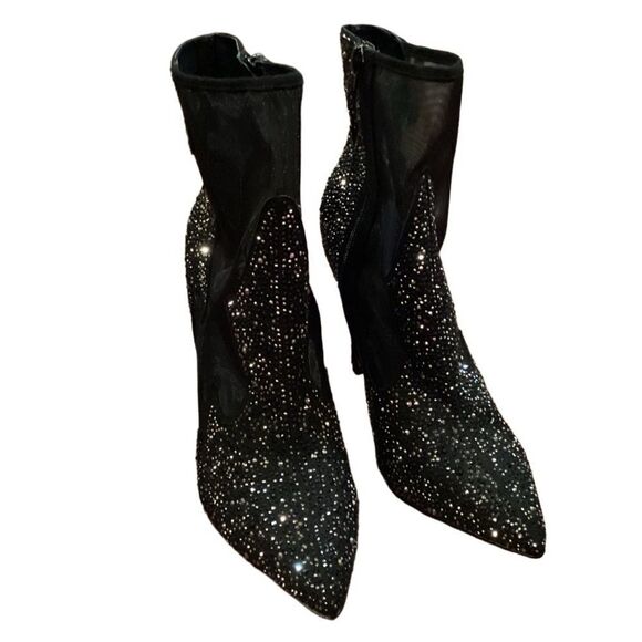 Express Black Sheer Mesh Panels Rhinestone Pointed Toe Stiletto Zip-Up Size 10 - Picture 7 of 15